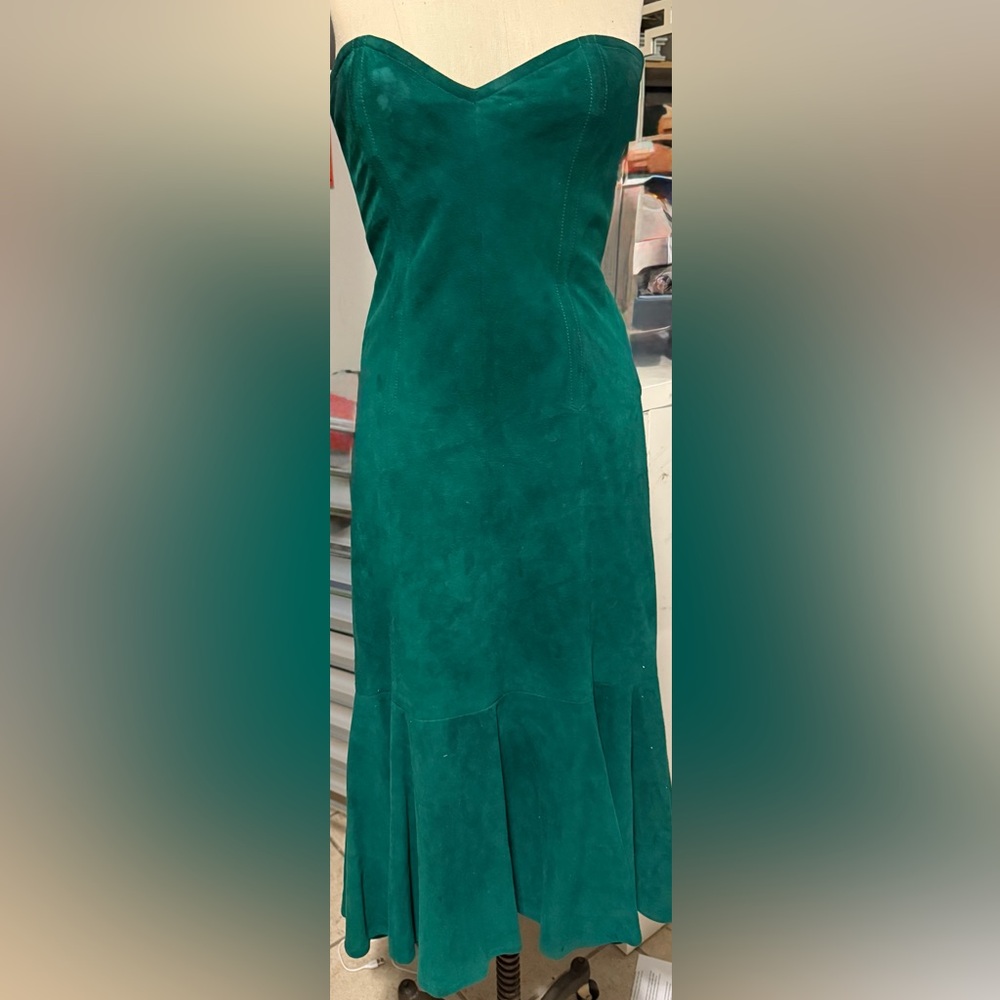 Della Roufogal Vintage Green Suede Dress